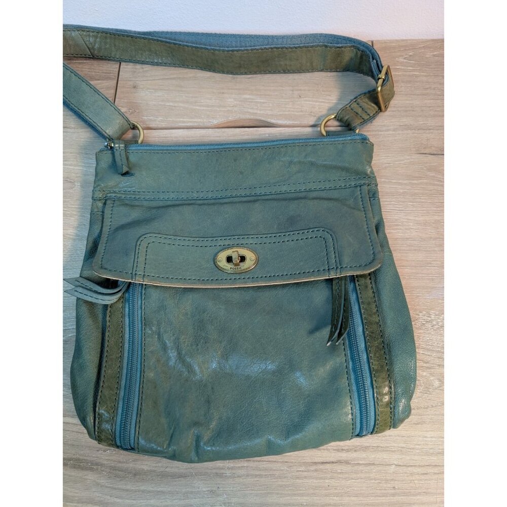 Fossil Long Live Vintage Green Leather Tote Bag Crossbody Bag Purse Key - Picture 2 of 6